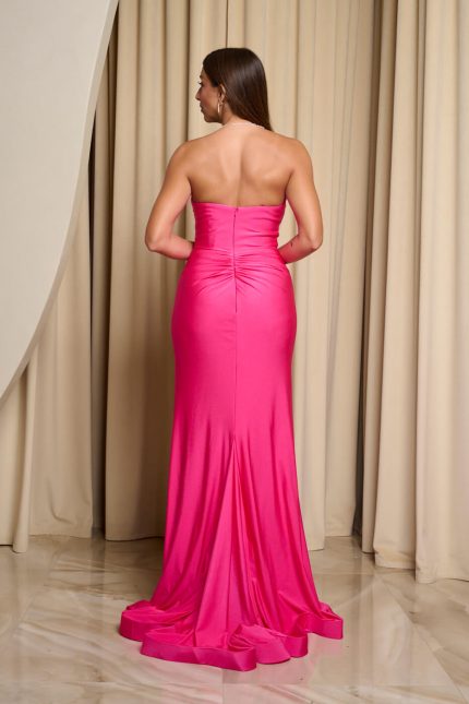 Φόρεμα maxi στραπλες γοργονέ με ουρά φουξ