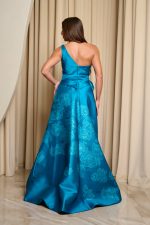 Φόρεμα maxi κρεπ σατέν one shoulder με floral print βεραμάν