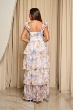 Φόρεμα maxi με διαδοχικά βολάν floral print μπεζ - Image 7