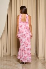 Φόρεμα maxi στράπλες με floral print ροζ - Image 7