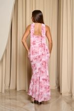 Φόρεμα maxi στράπλες με floral print ροζ - Image 8