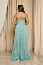 Φόρεμα maxi πλισέ με halter λαιμόκοψη και ραμμένη ζώνη μέντα - Image 7