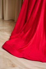 Φόρεμα maxi one shoulder γοργονέ με στρας λεπτομέρειες κόκκινο