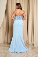 Φόρεμα maxi στράπλες με κορσέ baby blue