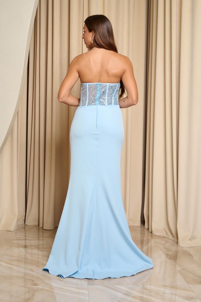 Φόρεμα maxi στράπλες με κορσέ baby blue