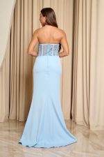 Φόρεμα maxi στράπλες με κορσέ baby blue