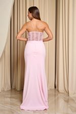 Φόρεμα maxi στράπλες με κορσέ baby pink