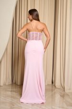 Φόρεμα maxi στράπλες με κορσέ baby pink
