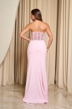 Φόρεμα maxi στράπλες με κορσέ baby pink
