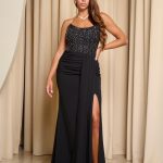 Φόρεμα maxi στράπλες με κορσέ μαύρο