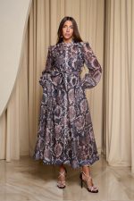 Φόρεμα maxi snake print με λευκά στρας