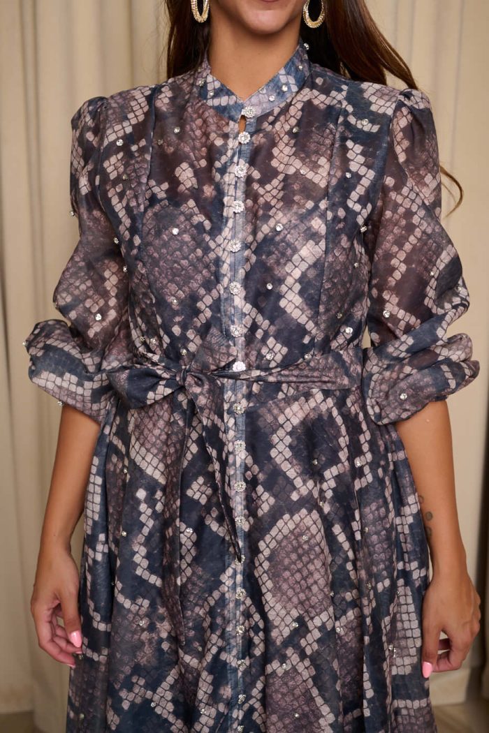 Φόρεμα maxi snake print με λευκά στρας
