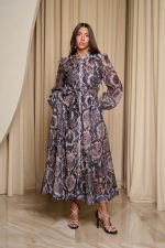 Φόρεμα maxi snake print με λευκά στρας