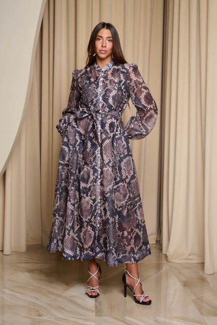 Φόρεμα maxi snake print με λευκά στρας
