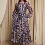 Φόρεμα maxi snake print με λευκά στρας