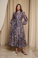 Φόρεμα maxi snake print με λευκά στρας