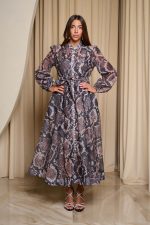 Φόρεμα maxi snake print με λευκά στρας