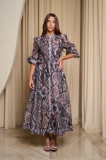 Φόρεμα maxi snake print με λευκά στρας