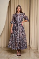 Φόρεμα maxi snake print με λευκά στρας