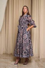 Φόρεμα maxi snake print με λευκά στρας