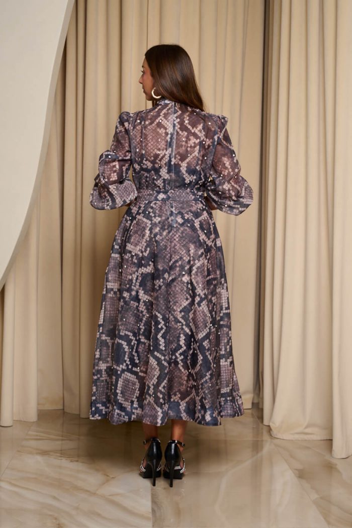 Φόρεμα maxi snake print με λευκά στρας