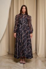 Φόρεμα maxi με chain print και λευκά στρας σε μαύρο