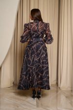 Φόρεμα maxi με chain print και λευκά στρας σε μαύρο