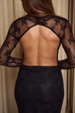 Φόρεμα maxi με δαντέλα see through και cowl neck μαύρο