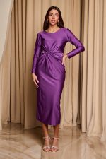 Φόρεμα midi με twist λεπτομέρεια στην μέση μωβ - Image 2