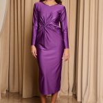 Φόρεμα midi με twist λεπτομέρεια στην μέση μωβ