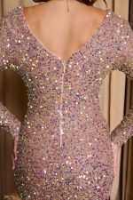 Φόρεμα mini με παγιέτες και feathers rose gold