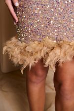Φόρεμα mini με παγιέτες και feathers rose gold