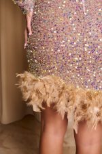 Φόρεμα mini με παγιέτες και feathers rose gold