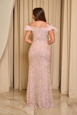 Φόρεμα maxi με παγιέτες και feathers baby pink