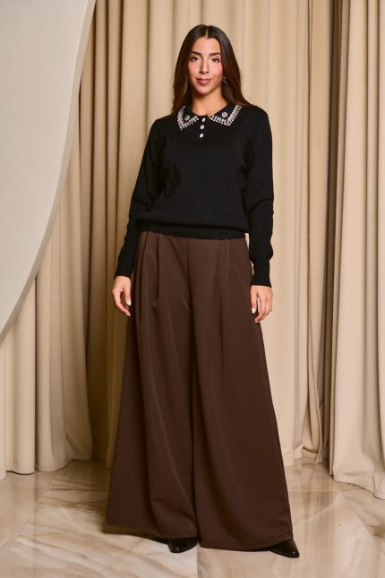 Μπλούζα πλεκτή μαύρο με πέτρες στον γιακά