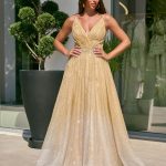 Φόρεμα maxi με τρισδιάστατο γκλίτερ degrade χρυσό