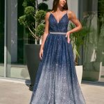 Φόρεμα maxi με τρισδιάστατο γκλίτερ degrade midnight blue