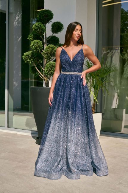 Φόρεμα maxi με τρισδιάστατο γκλίτερ degrade midnight blue