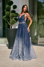 Φόρεμα maxi με τρισδιάστατο γκλίτερ degrade midnight blue - Image 3