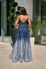 Φόρεμα maxi με τρισδιάστατο γκλίτερ degrade midnight blue - Image 4