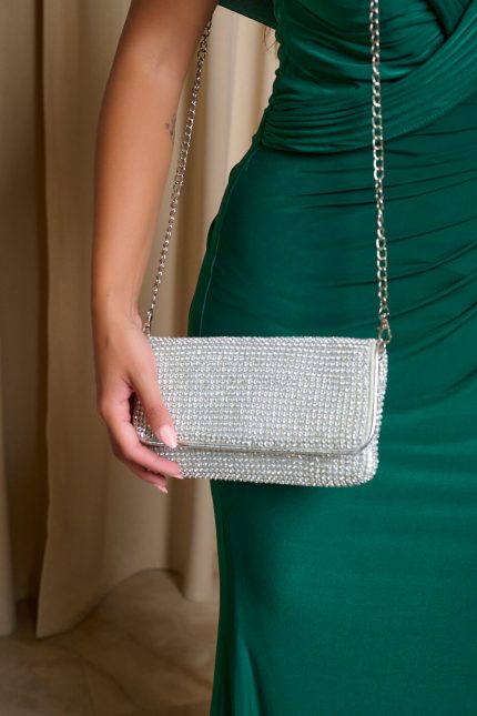 Tσάντα Χειρός διακοσμημένη με στρας ασημί