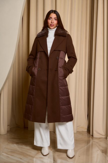 Μπουφάν καφέ με γιακά γούνα