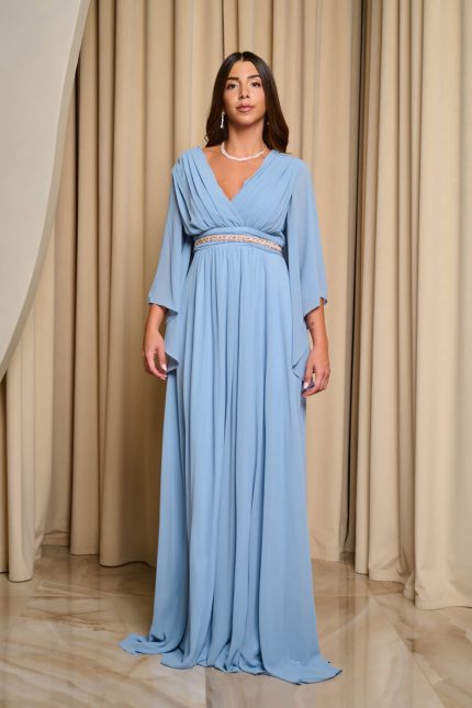 Φόρεμα maxi κρουαζέ γαλάζιο