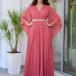 Φόρεμα maxi κρουαζέ σάπιο μήλο