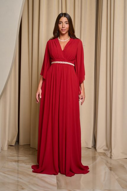 Φόρεμα maxi κρουαζέ κόκκινο