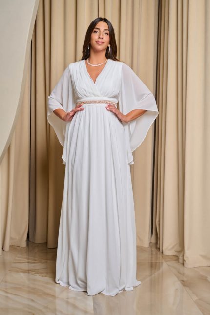 Φόρεμα maxi κρουαζέ άσπρο