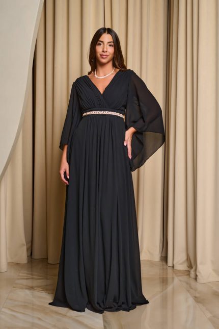 Φόρεμα maxi κρουαζέ μαύρο