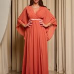 Φόρεμα maxi κρουαζέ καμμένο πορτοκαλί