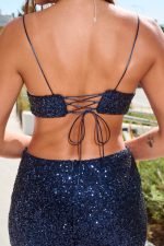 Φόρεμα maxi με παγιέτα και βαθύ V ντεκολτέ midnight blue