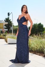 Φόρεμα maxi με παγιέτα και βαθύ V ντεκολτέ midnight blue
